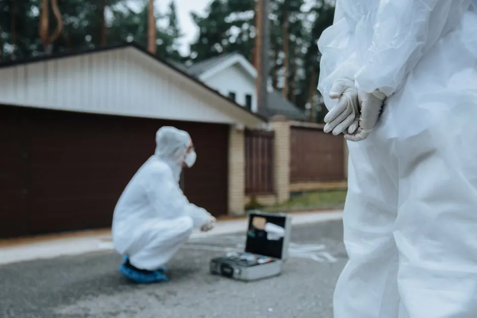 Technician in protective gear using detection equipment to check for gas leaks at a Apex, North Carolina property.